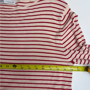 Zara women's viscose ecru and red striped long sleeve knit sweater size L thumbnail 5