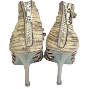 Tory Burch Gladiator Heels Beige Snakeskin Strappy Buckle Stilettos Women's 6.5M thumbnail 7