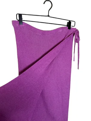 Free People Borderline Knit Wrap Midi Skirt Pink Ribbed Side Tie Slit Large NWOT thumbnail 6