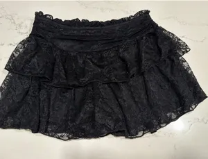 NEW Milumia Y2K Lace Layered Mini Skirt Shorts Ruched Mesh Ruffle S thumbnail 1