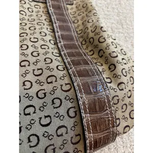 Guess Tote Bag Womens Large Brown‎ Monogram Canvas Croc Embossed Y2K Style thumbnail 4