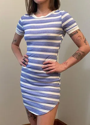 Striped Dolphin Hem T-Shirt Dress thumbnail 1