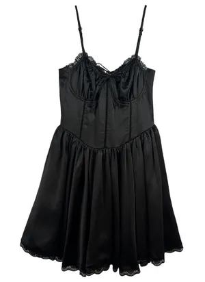 Whimsigoth Sexy Black Mini‎ Dress Lace Corset Party Dress Sz M Witchy Fairy Goth thumbnail 1