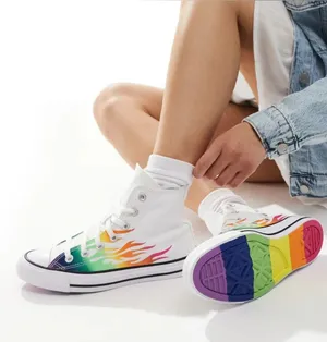 CONVERSE Chuck Taylor all star hi top rainbow flames shoes sneakers sz 8 new thumbnail 1