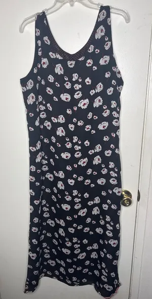 Navy/black Floral Slip Dress | 90s Minimalist Long-Romantic Grunge thumbnail 1