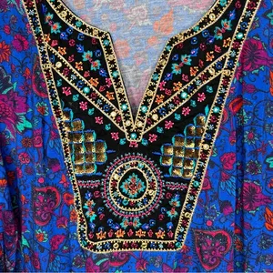 Soft Surroundings Blue Tamuri Embroidered Beaded Boho Tunic Top‎ Size M thumbnail 7