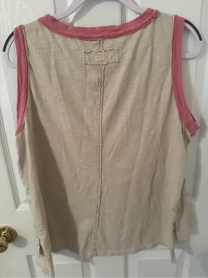 Women's Cream Tank Top with Pink Trim and Floral Applique thumbnail 3
