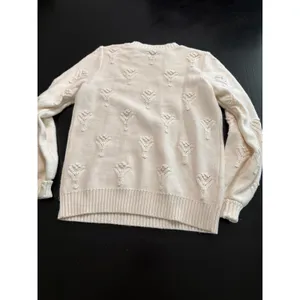 LOFT Womens Cream Textured Bobble Pointelle Knit Crewneck Sweater‎ Ivory Small thumbnail 5