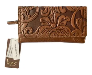 Born O Concept Floral‎ Embossed Saddle Ridge Vegan Leather Wallet thumbnail 1