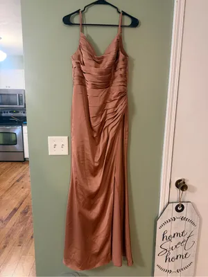 Azazie Deanda Dress Stetch Satin Bronzer thumbnail 9