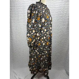 Universal Thread Navy Floral Smocked Midi Dress Long Sleeve Ruffle Neck Large thumbnail 2