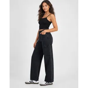 Tinseltown Juniors Baggy Cargo Jeans Size 0 Washed Black High Rise Wide Leg Zip thumbnail 5