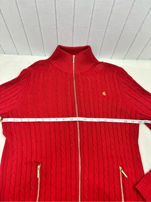 Ralph Lauren Y2K Red Cable-Knit Cotton Zip Cardigan with Gold Accents size L thumbnail 6