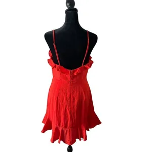 Red Ruffle Mini Dress Cutout Tie Front Size M Party Flirty Bachelorette Cocktail thumbnail 2