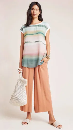 Anthropologie Tuscany Boatneck Tunic Top Women’s Size S Coastal Pastel Beachy thumbnail 1