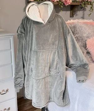 The Comfy Snuggie Pullover Blanket Gray Velvety Sherpa Robe Womens XS S M L XL thumbnail 4