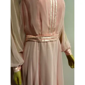 Vintage 70s Pink Chiffon Maxi Gown Sheer Bishop Sleeve Mock Neck Formal Dress thumbnail 2