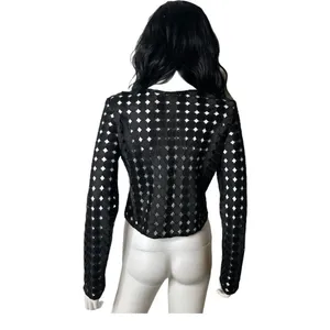 ALEXIS Black Geometric Circle Cut Out Crop Top Size L Avant Garde See Through thumbnail 2