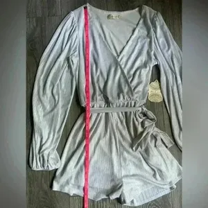 NEW Altar’d State Silver Long Sleeve Surplice Romper Size M thumbnail 5