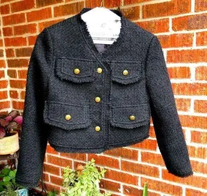 Black Tweed Cropped Jacket Blazer S thumbnail 1