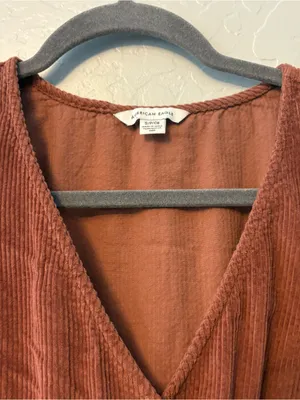 American Eagle brown corduroy wrap mini dress size small fall autumn preppy thumbnail 4