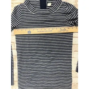 J. Crew XS Sweater Blue Gray Stripe Button Detail‎ Merino Wool thumbnail 6