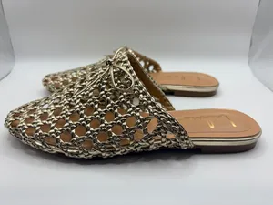 Lulus Gold Woven Mule Flats Pointed Toe Slip On Boho Resort Coastal Size 6 thumbnail 2