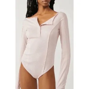 Free People Pink Nectar Sloane Henley Long Sleeve Bodysuit, XS thumbnail 7