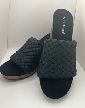 Pierre Dumas Morgen-6 Woven Chunky Heel Mules Sandal‎ Women 9 Black Boho Chic thumbnail 1