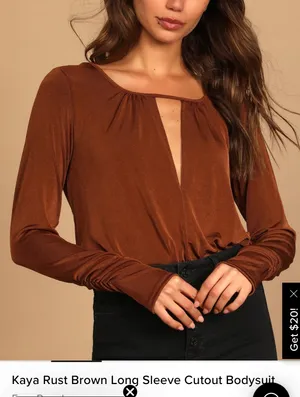 Free People Kaya Rust Brown Long Sleeve Cutout Bodysuit S thumbnail 4