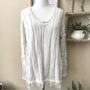 Free People Ocean Drive Ivory Distressed Pullover Sweater S thumbnail 4
