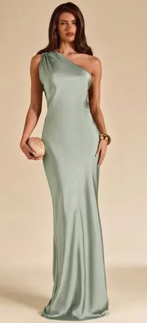 Green one shoulder maxi dress thumbnail 1