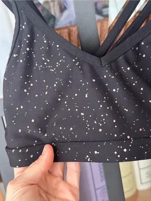BEYOND YOGA Double Back Alloy Speckled sports Bra metallic workout criss cross thumbnail 4