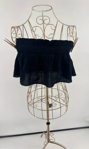 Free People Black Ruffle Strapless Tube Top Smocked Cotton Size S thumbnail 1