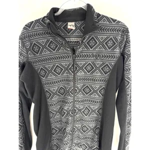 Kari Traa Rothe Full Zip Fleece Jacket Black Grey Geometric Fair Isle XL 622061 thumbnail 2