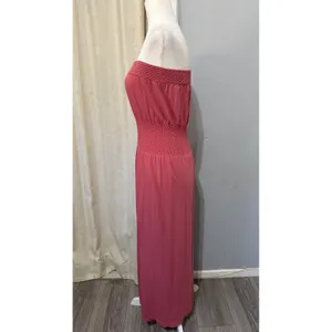 Lark + Grey Maxi Dress S/M Pink Strapless Smocked‎ Waist Rose Tube Summer Beach thumbnail 3