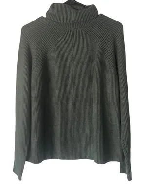 M & S‎ Collection Women's Size Medium Green Tight Knit Turtle Neck Sweater thumbnail 1