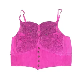 NWT Free‎ People Have My Heart Tank Top Womens XL Pink Lace Corset Crop Cami thumbnail 6