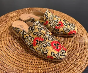 Free People At Ease Loafer Mules Yellow Floral Embroidered Sequin Flats Size 36 thumbnail 1