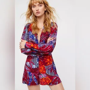 NEW Free People Audrey Long Sleeve V-Neck Romper – Red – Size 6 thumbnail 8