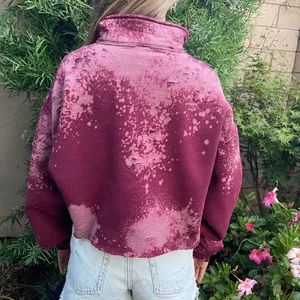 Distressed Bleached Russell Athletic Cropped 1/4 Zip Mock Neck Size L thumbnail 3