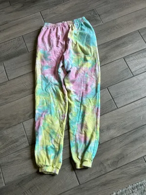 Tie-Dye Jogger Sweatpants in Pastel Pink, Blue & Yellow thumbnail 4