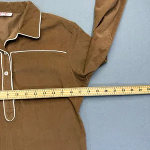 Kayce Hughes Womens Brown Corduroy Shift Dress Size 4 Long Sleeve White‎ Piping thumbnail 4