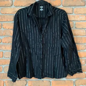 PINK Victoria's Secret Sleep Shirt‎ Womens Medium Black Silver Pajama Top Button thumbnail 1