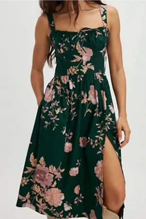 Free People Laters Baby Midi Dress Jade green floral print cottage core thumbnail 1