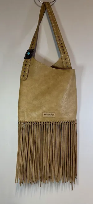 Wrangler Brown Fringe Studded Shoulder Bag Zip Closure Inner Pockets Western thumbnail 1