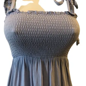 LULU’S Looking Up Blue Chambray Smocked Tie-Strap Midi Dress Sz XS Cottagecore thumbnail 3