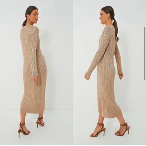 Tuckernuck Gold Metallic Cable Knit Long Sleeve‎ Midi Dress size Medium thumbnail 3