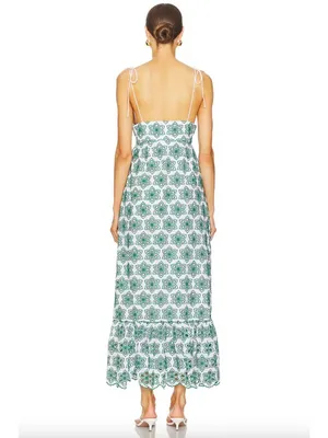 Sundress Louve Long Dress Eyelet Green Womens Size Medium thumbnail 3