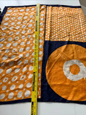 Christian Dior Orange White Navy Blue Polka Dot Silk Scarf 30” Sq thumbnail 7